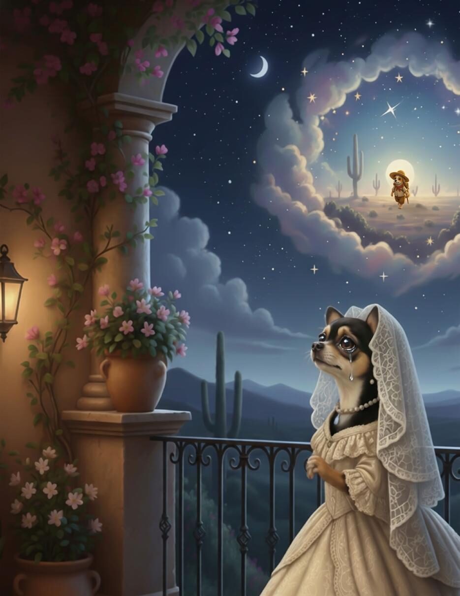 La Lupita gazing out beneath the starry sky