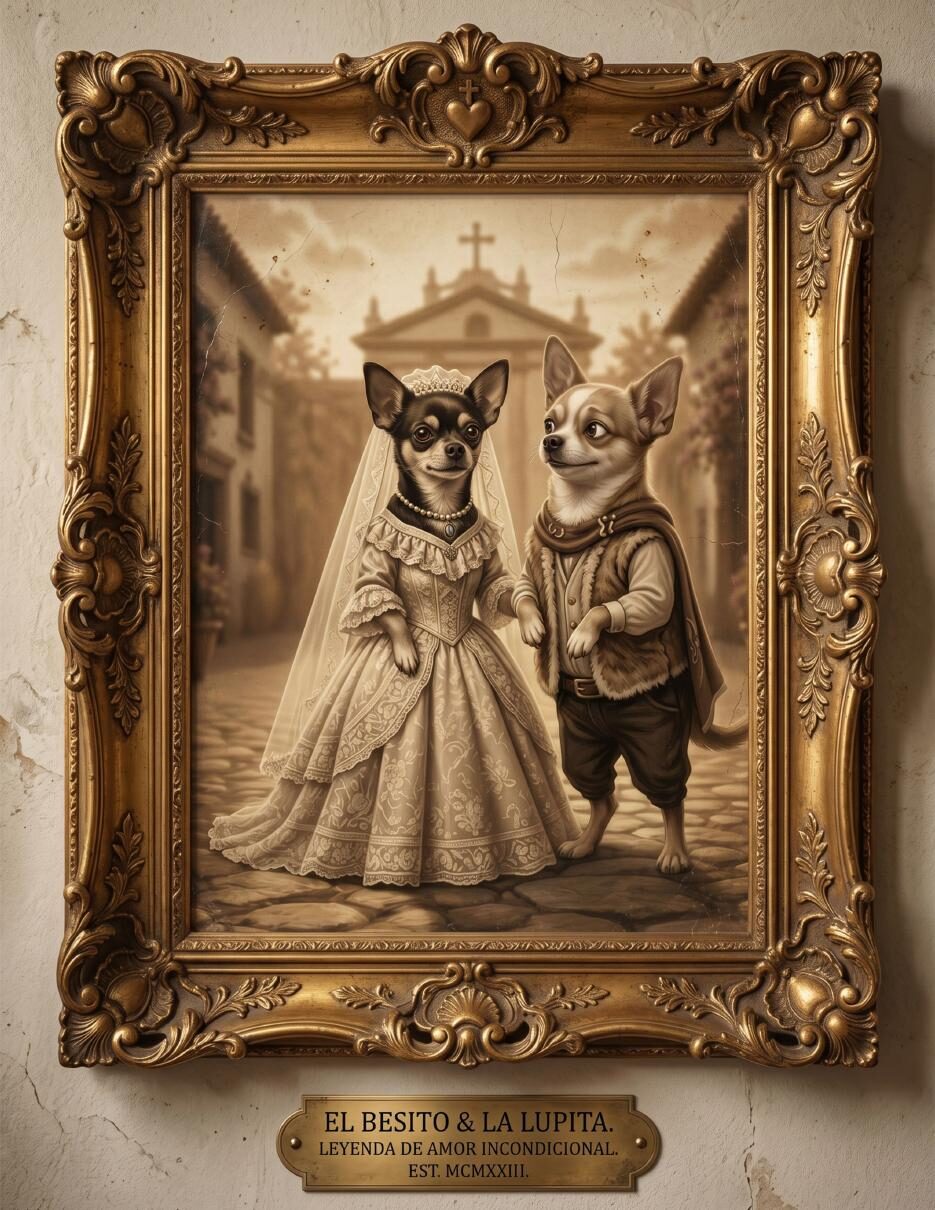 Framed portrait of El Besito and La Lupita
